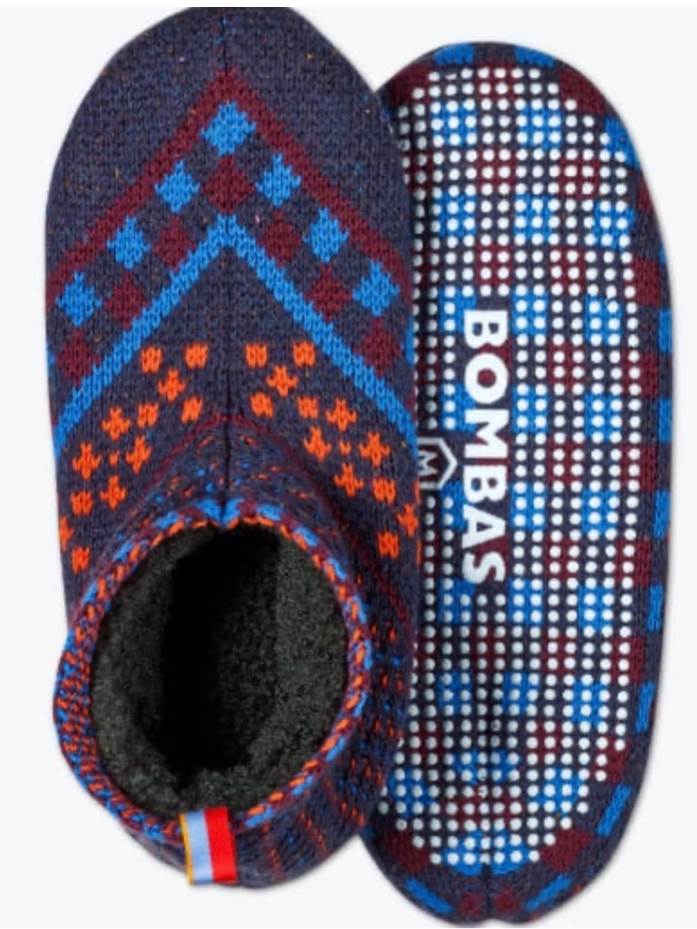 Bombas Men's Gripper Slipper Socks in Navy with Blue and Burgundy Accents
